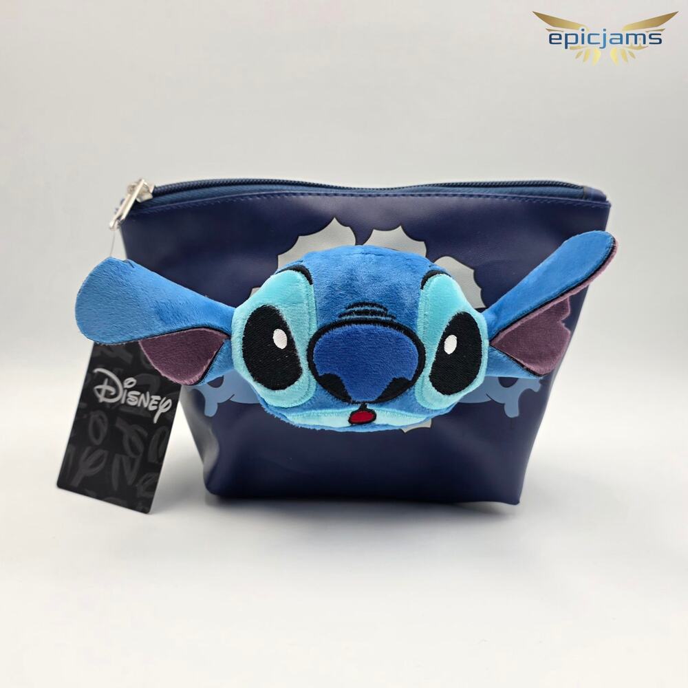 Disney Stitch Navy Blue Cosmetic Bag with Plush Face